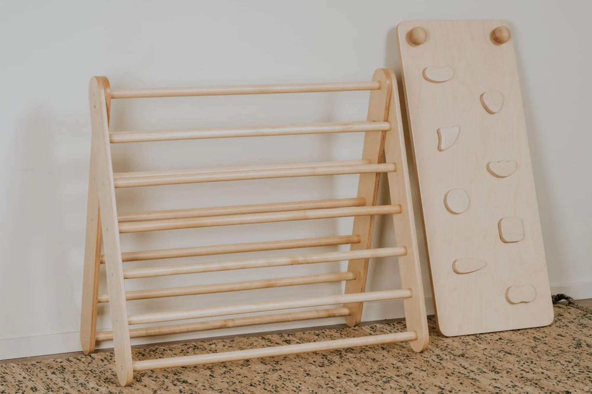 Children's Natural indoor Climbing Triangle and Swedish Wall 2in1, Montessori Triangle, Climber, Climbing Triangle Set, plus balance board.