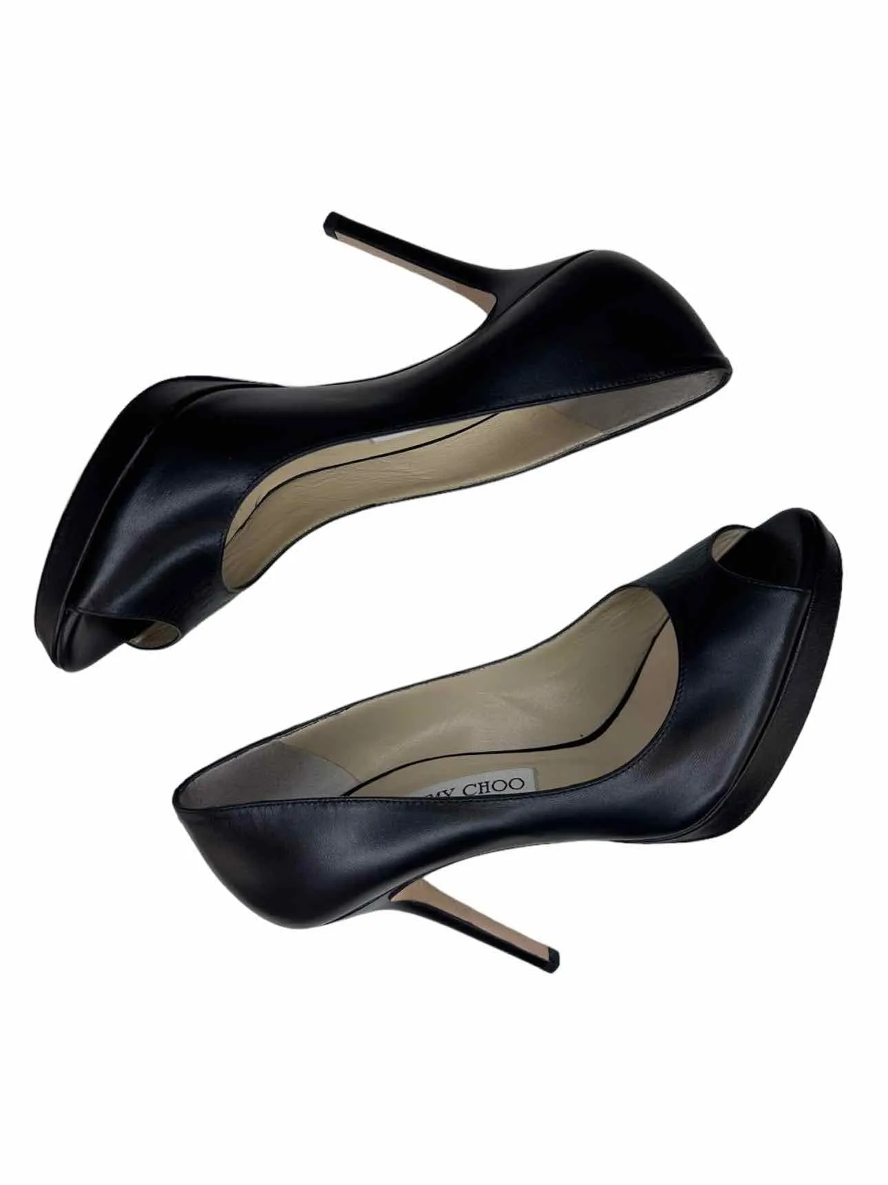 JIMMY CHOO Black Leather DAHLIA Platform Pumps Size 38
